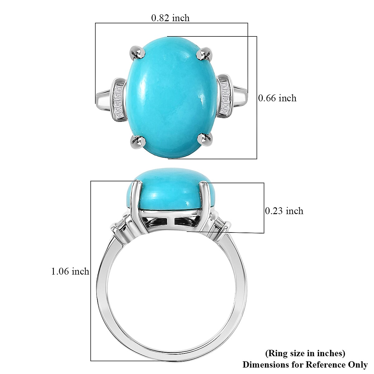 D'Joy Premium Sleeping Beauty Turquoise and Diamond 7.20 ctw Tiara Dream Ring in Rhodium Over Sterling Silver (Size 7.0) (Del. in 12-15 Days)  image number 5