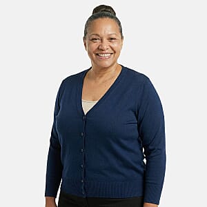 Tamsy Navy V-Neck Sweater with Buttons - XS