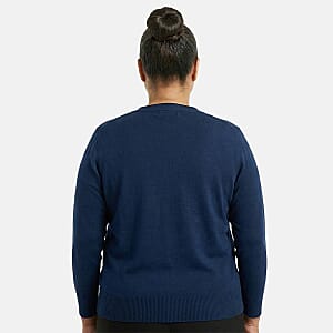 Tamsy Navy V-Neck Sweater with Buttons - XS