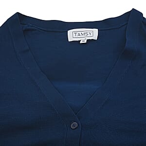 Tamsy Navy V-Neck Sweater with Buttons - XS