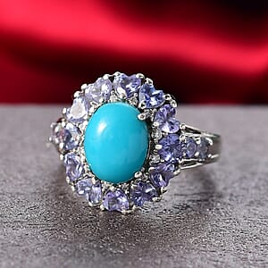 D'Joy Sleeping Beauty Turquoise, Multi Gemstone Ring in Rhodium Over Sterling Silver 4.85 ctw (Size 10.0)