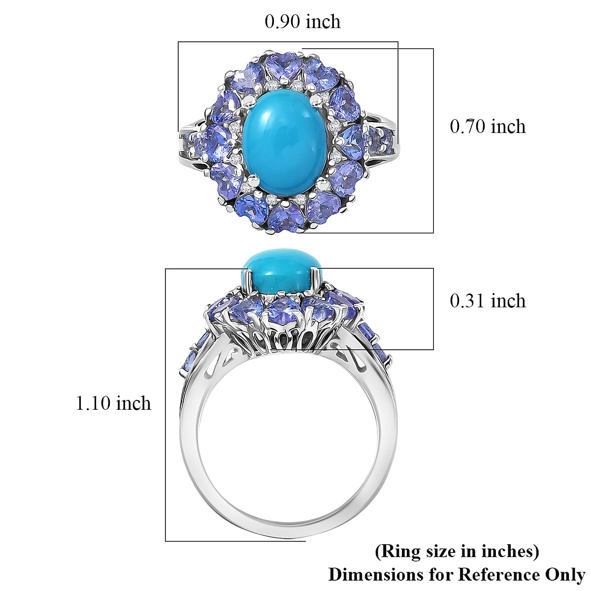 D'Joy Sleeping Beauty Turquoise and Multi Gemstone 4.85 ctw Royale Bloom Ring in Rhodium Over Sterling Silver (Size 10.0) image number 5