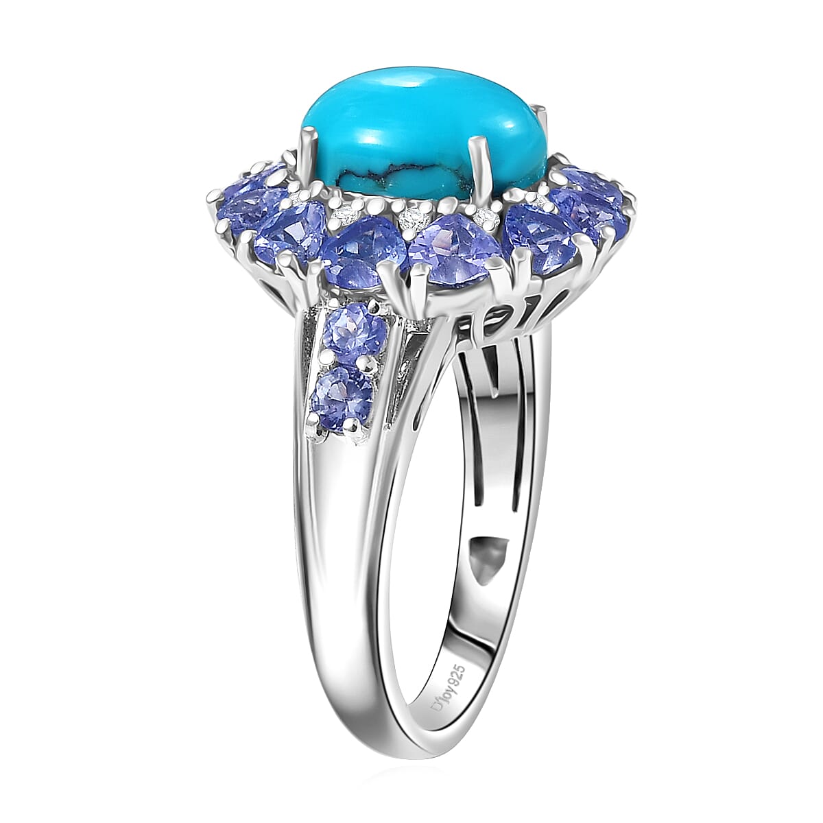 D'Joy Sleeping Beauty Turquoise and Multi Gemstone 4.85 ctw Royale Bloom Ring in Rhodium Over Sterling Silver (Size 7.0) image number 3