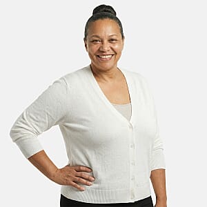 Tamsy White V-Neck Sweater with Buttons - XL