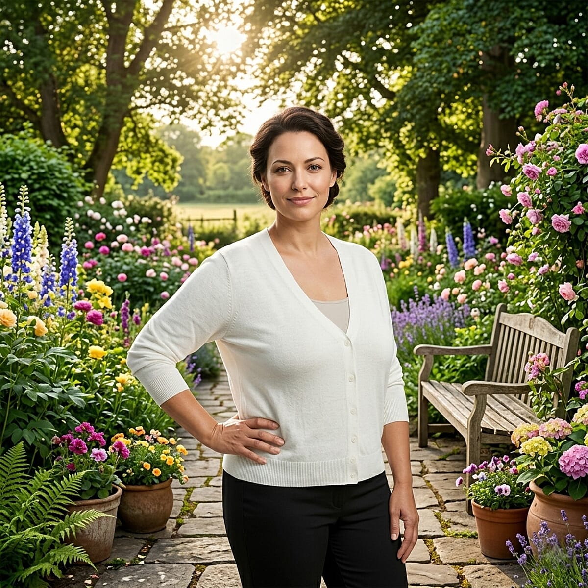 Tamsy White V-Neck Sweater with Buttons - XL image number 1