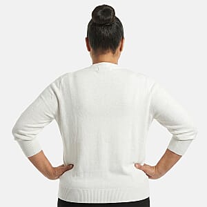 Tamsy White V-Neck Sweater with Buttons - XL