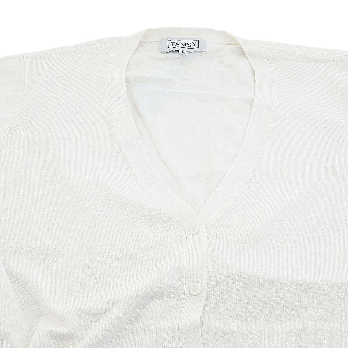 Tamsy White V-Neck Sweater with Buttons - XL image number 3