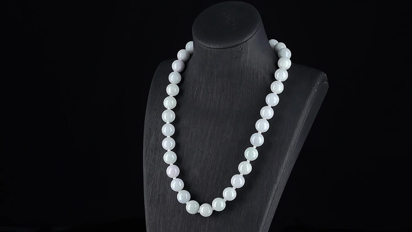 D'Joy Natural Jade 670.00 ctw Round Beaded Necklace in Rhodium Over Sterling Silver 20 Inches