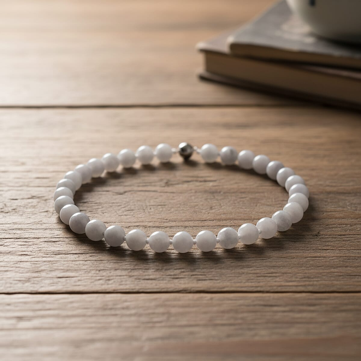 Doorbuster D'Joy Natural Jade 670.00 ctw Round Beaded Necklace in Rhodium Over Sterling Silver 20 Inches image number 1