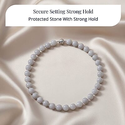 D'Joy Natural Jade 670.00 ctw Round Beaded Necklace in Rhodium Over Sterling Silver 20 Inches
