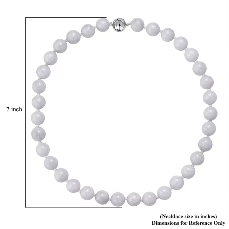 D'Joy Natural Jade 670.00 ctw Round Beaded Necklace in Rhodium Over Sterling Silver 20 Inches