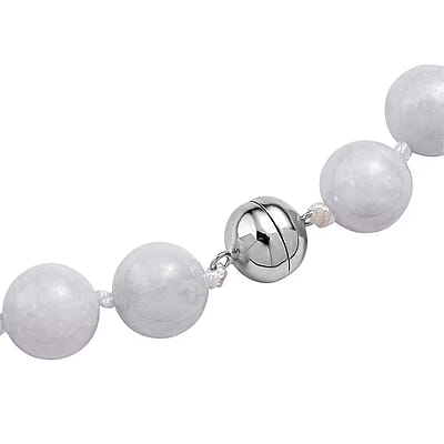 D'Joy Natural Jade 670.00 ctw Round Beaded Necklace in Rhodium Over Sterling Silver 20 Inches