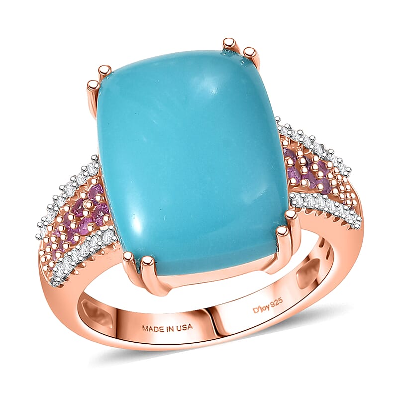 D'Joy Sleeping Beauty Turquoise, Multi Gemstone Empress Ring in 18K Vermeil RG Over Sterling Silver 8.00 ctw (Size 10.0)