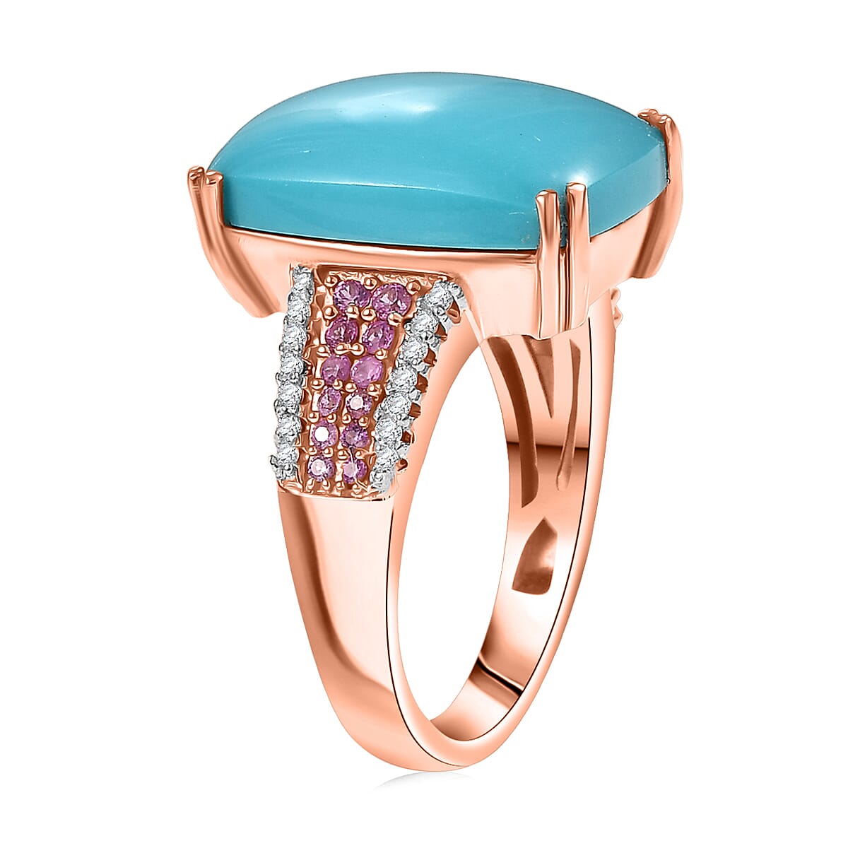 D'Joy Sleeping Beauty Turquoise and Multi Gemstone 8.00 ctw Blush Empress Ring in 18K Vermeil Rose Gold Over Sterling Silver (Size 10.0) (Del. in 7-10 Days)  image number 3