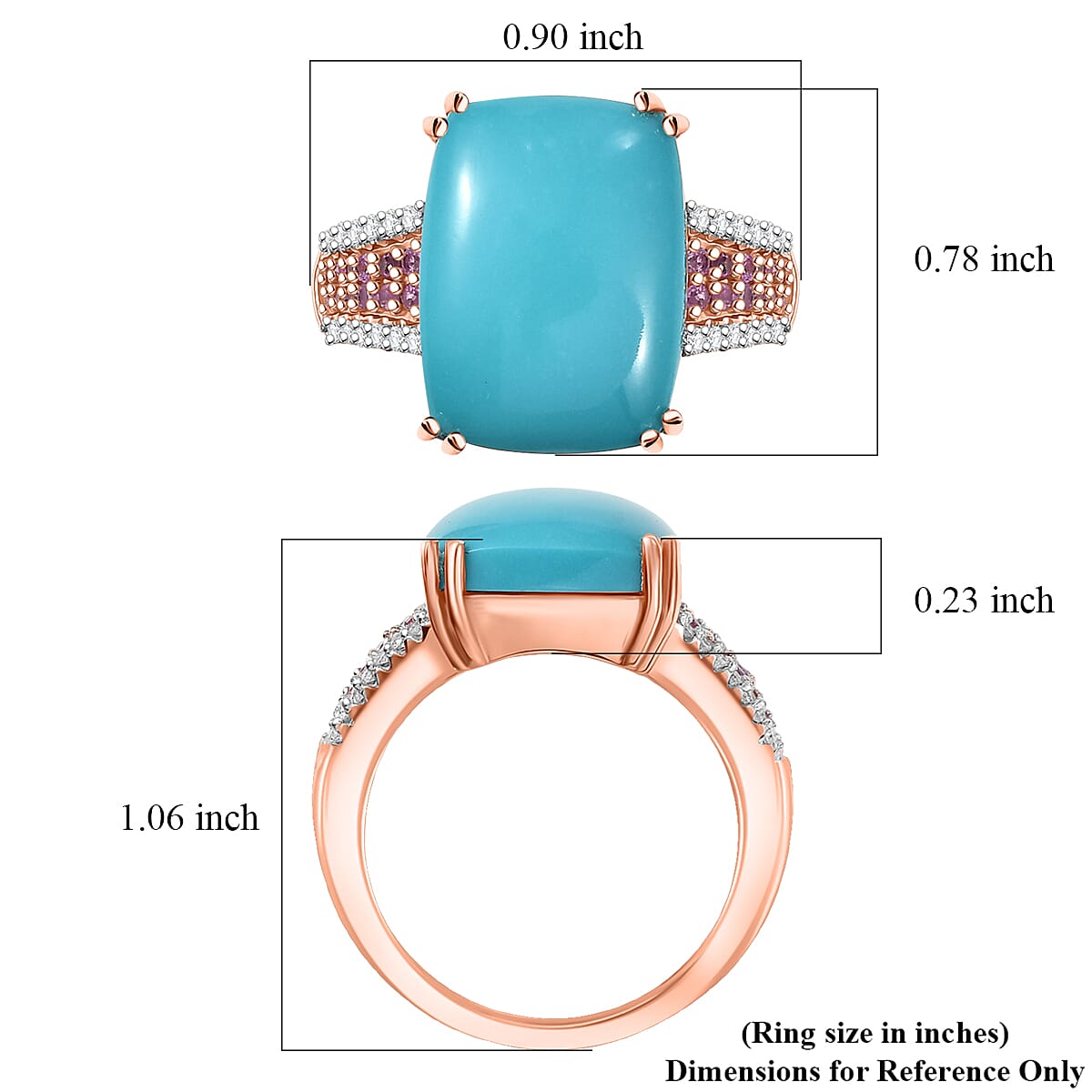 D'Joy Sleeping Beauty Turquoise and Multi Gemstone 8.00 ctw Blush Empress Ring in 18K Vermeil Rose Gold Over Sterling Silver (Size 10.0) (Del. in 7-10 Days)  image number 5