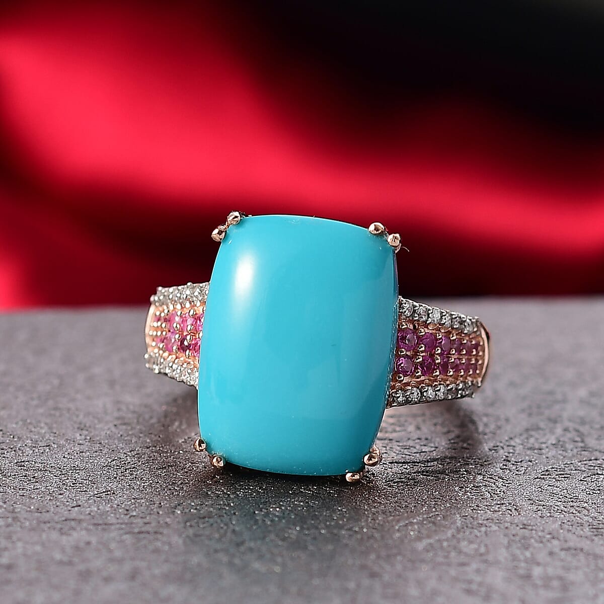 D'Joy Sleeping Beauty Turquoise and Multi Gemstone 8.00 ctw Blush Empress Ring in 18K Vermeil Rose Gold Over Sterling Silver (Size 7.0) image number 1