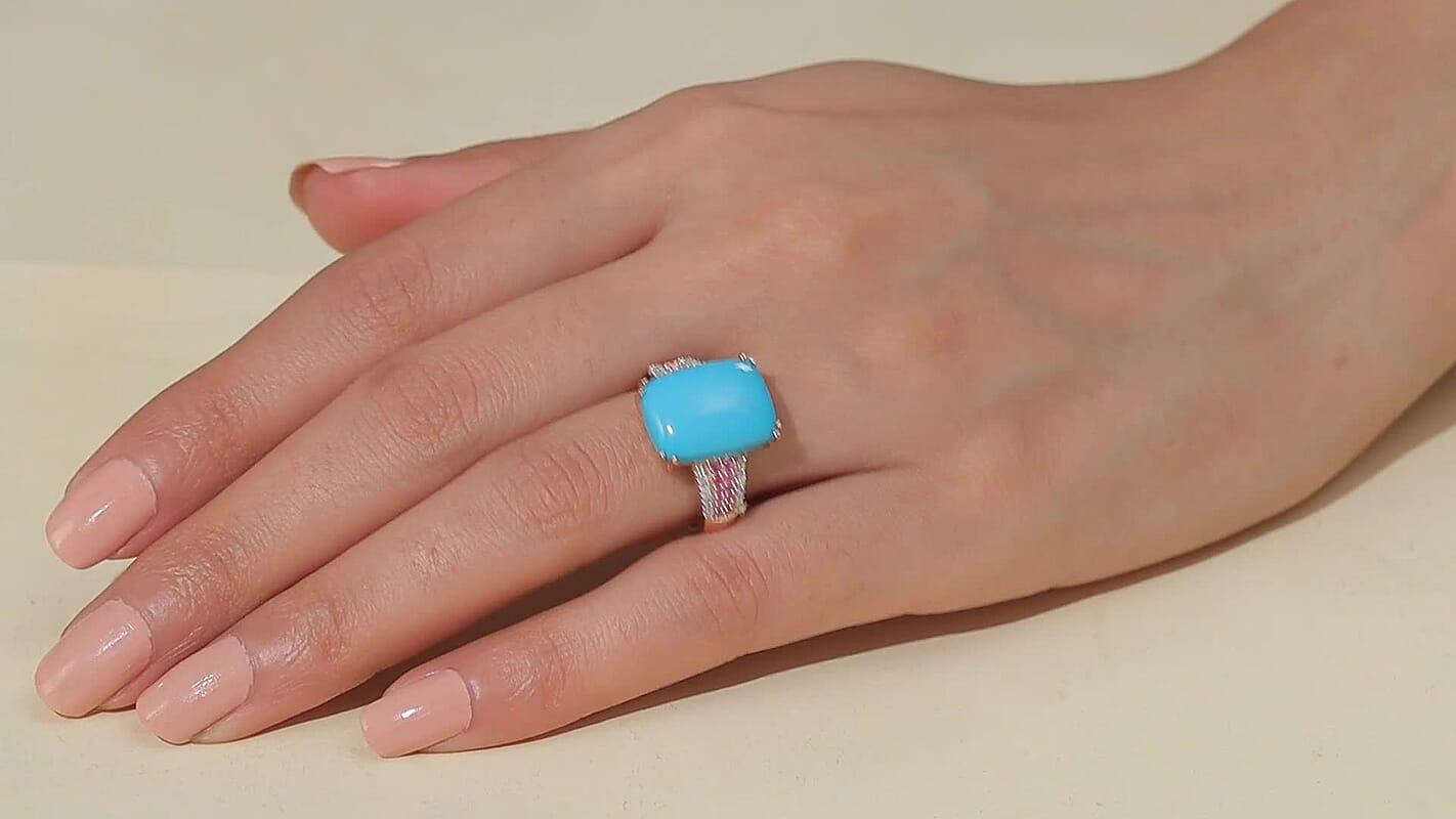 D'Joy Sleeping Beauty Turquoise, Multi Gemstone Ring in 18K Vermeil RG Over Sterling Silver (Size 10.0) 8.00 ctw