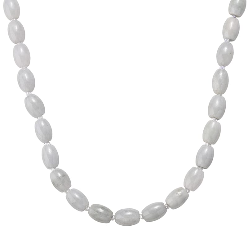 D'Joy Natural Jade 390.00 ctw Rice Beaded Necklace in Rhodium Over Sterling Silver 20 Inches