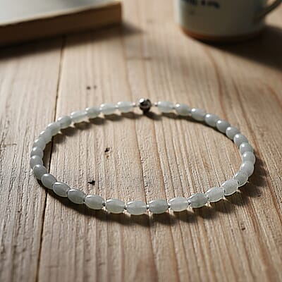 D'Joy Natural Jade 390.00 ctw Rice Beaded Necklace in Rhodium Over Sterling Silver 20 Inches