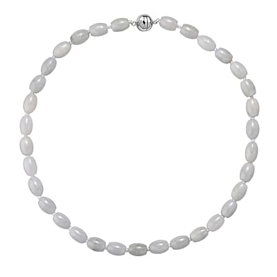 D'Joy Natural Jade 390.00 ctw Rice Beaded Necklace in Rhodium Over Sterling Silver 20 Inches