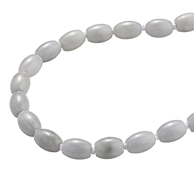 D'Joy Natural Jade 390.00 ctw Rice Beaded Necklace in Rhodium Over Sterling Silver 20 Inches