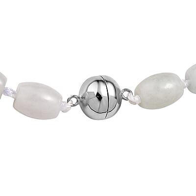 D'Joy Natural Jade 390.00 ctw Rice Beaded Necklace in Rhodium Over Sterling Silver 20 Inches
