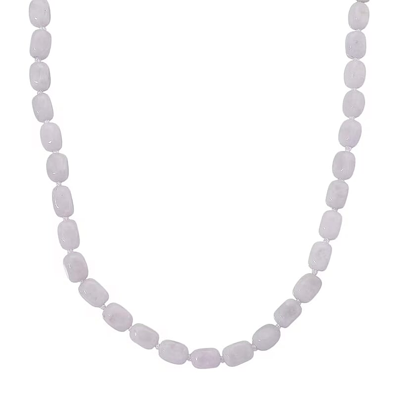 D'Joy Natural Jade 500.00 ctw Cushion Beaded Necklace in Rhodium Over Sterling Silver 20 Inches