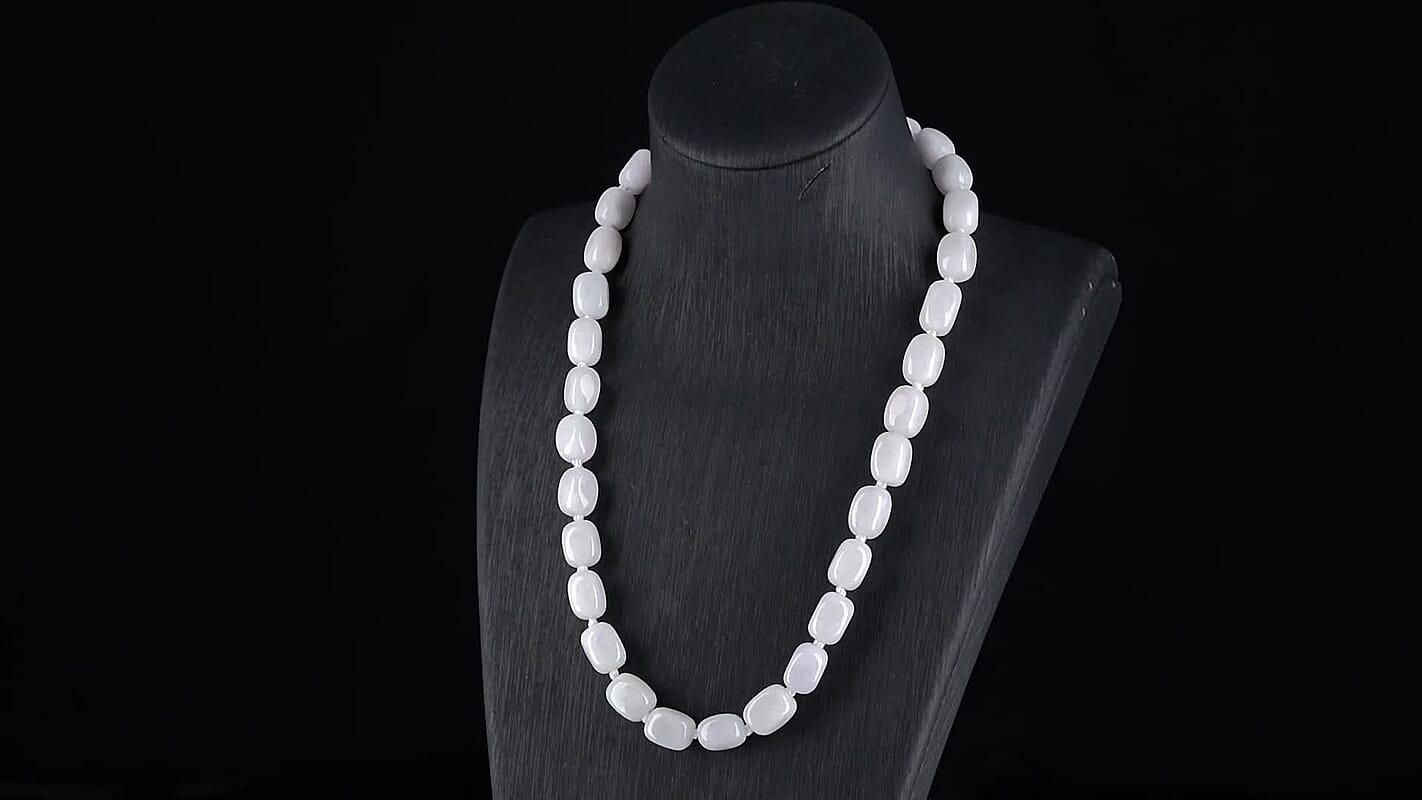 D'Joy Natural Jade 500.00 ctw Cushion Beaded Necklace in Rhodium Over Sterling Silver 20 Inches
