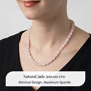 Doorbuster D'Joy Natural Jade 500.00 ctw Cushion Beaded Necklace in Rhodium Over Sterling Silver 20 Inches