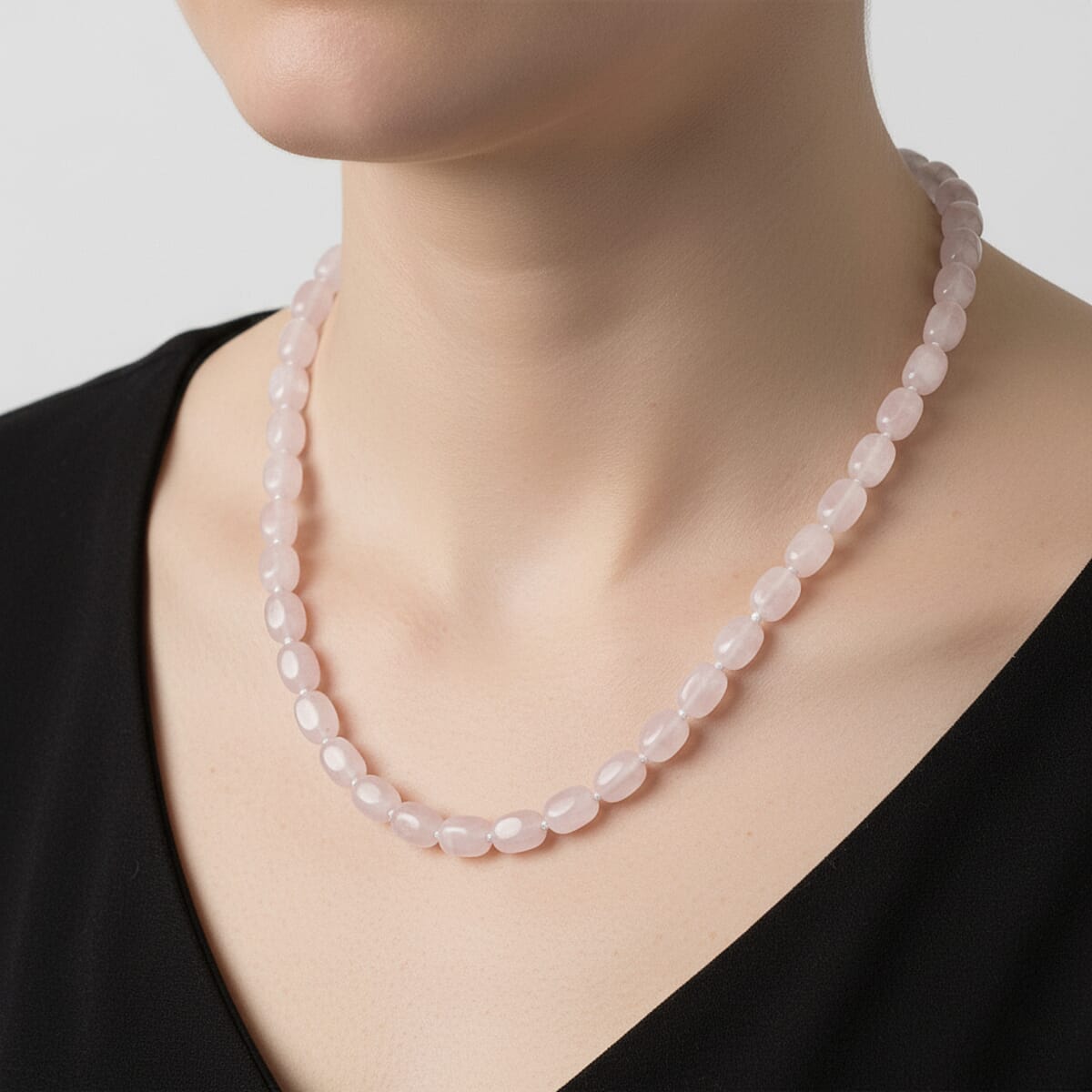 Doorbuster D'Joy Natural Jade 500.00 ctw Cushion Beaded Necklace in Rhodium Over Sterling Silver 20 Inches image number 2