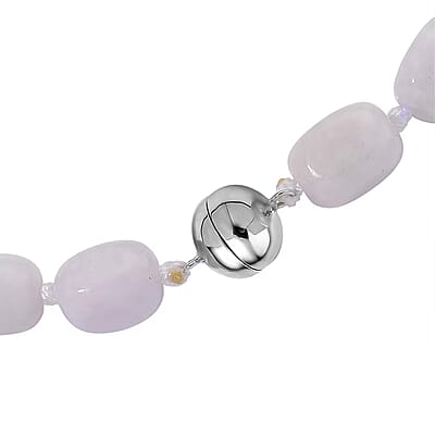 D'Joy Natural Jade 500.00 ctw Cushion Beaded Necklace in Rhodium Over Sterling Silver 20 Inches