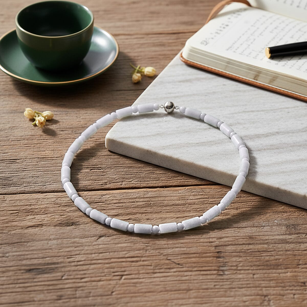 Doorbuster D'Joy Natural Jade 360.00 ctw Pillar Beaded Necklace in Rhodium Over Sterling Silver 20 Inches image number 1