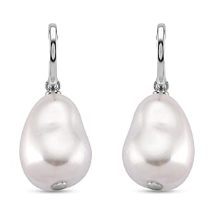EverTrue White Shell Pearl Fancy Earrings in Silvertone and Stainless Steel