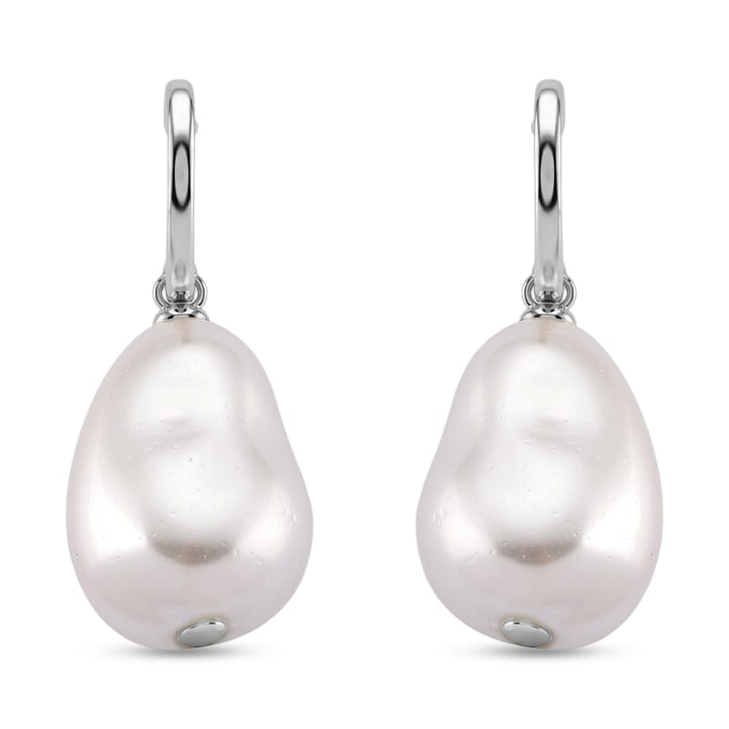 EverTrue White Shell Pearl Fancy Earrings in Silvertone and Stainless Steel