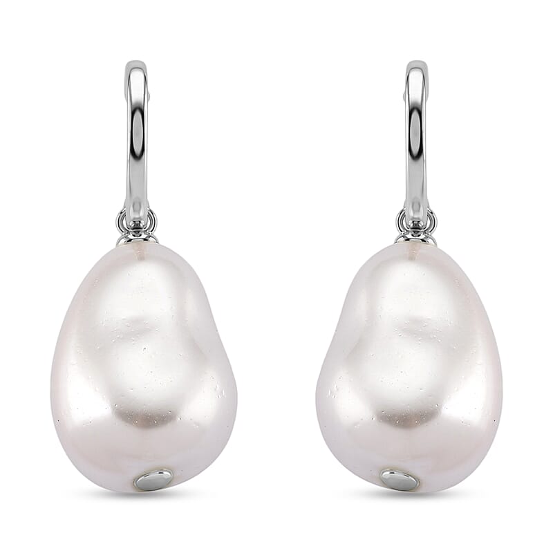 EverTrue White Shell Pearl Fancy Earrings in Silvertone and Stainless Steel