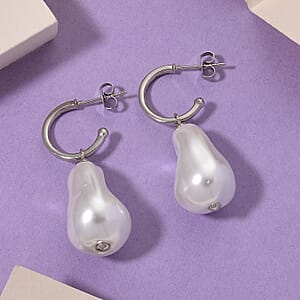 EverTrue White Shell Pearl Fancy Earrings in Silvertone and Stainless Steel