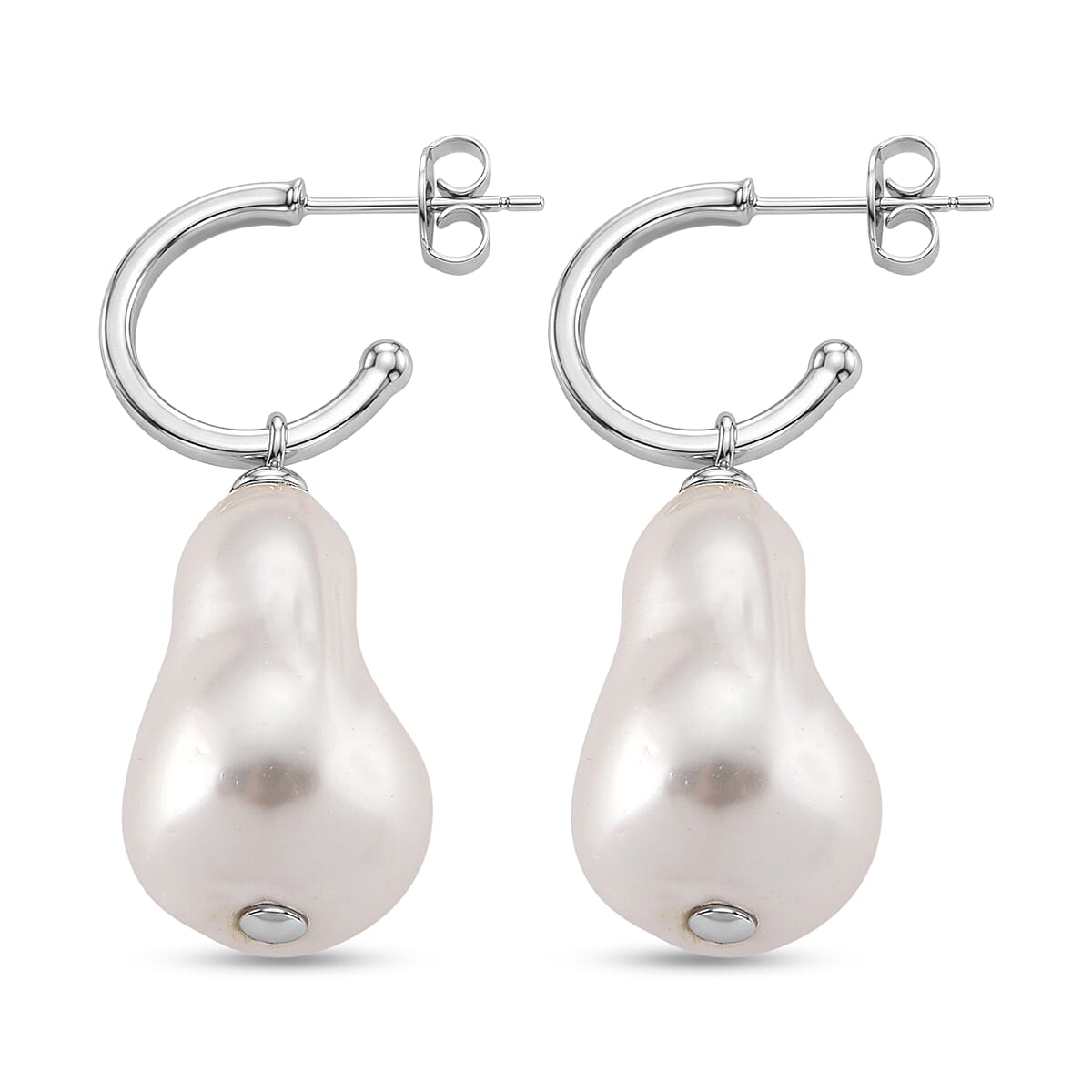 EverTrue White Shell Pearl Fancy Earrings in Silvertone and Stainless Steel
