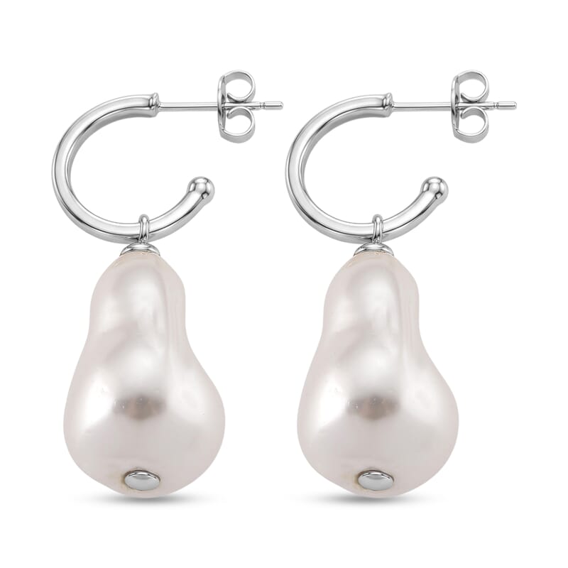EverTrue White Shell Pearl Fancy Earrings in Silvertone and Stainless Steel