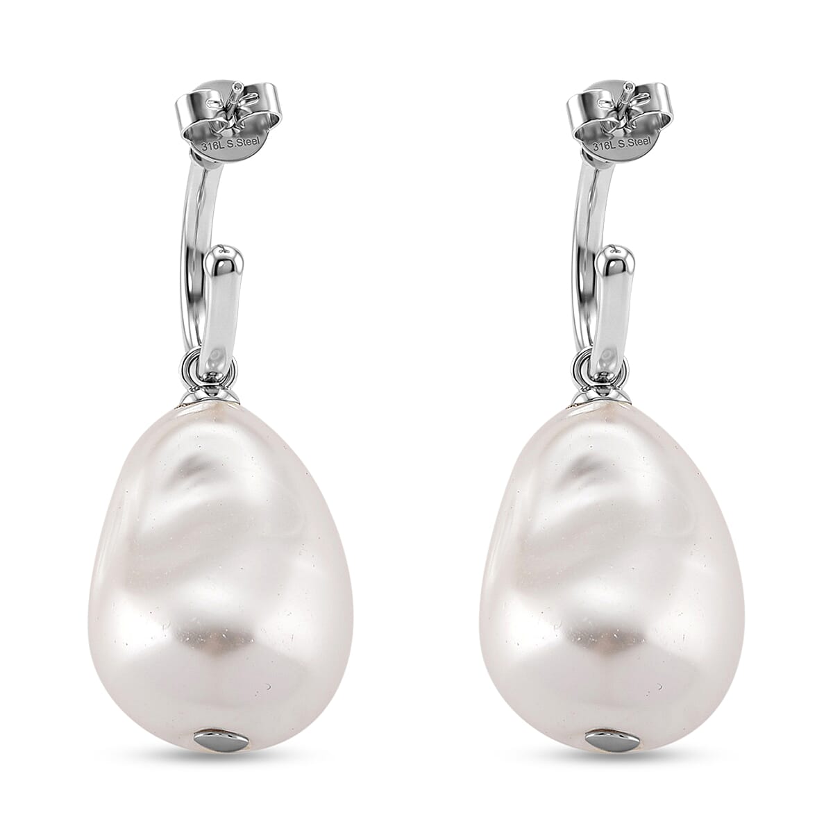 EverTrue White Shell Pearl Fancy Earrings in Silvertone and Stainless Steel