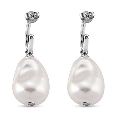 EverTrue White Shell Pearl Fancy Earrings in Silvertone and Stainless Steel