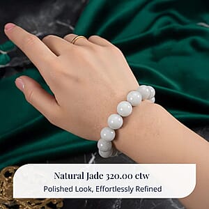 Doorbuster D'Joy Natural Jade 320.00 ctw Round Beaded Stretch Bracelet (6.50-7.0In)