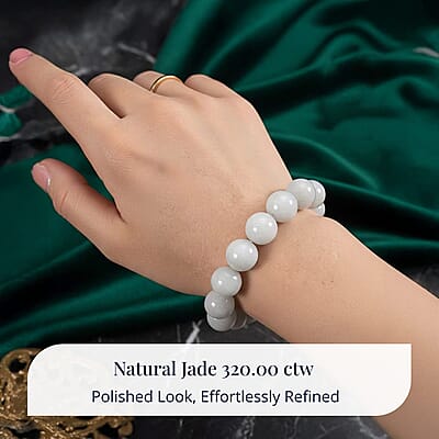 D'Joy Natural Jade 320.00 ctw Round Beaded Stretch Bracelet (6.50-7.0In)