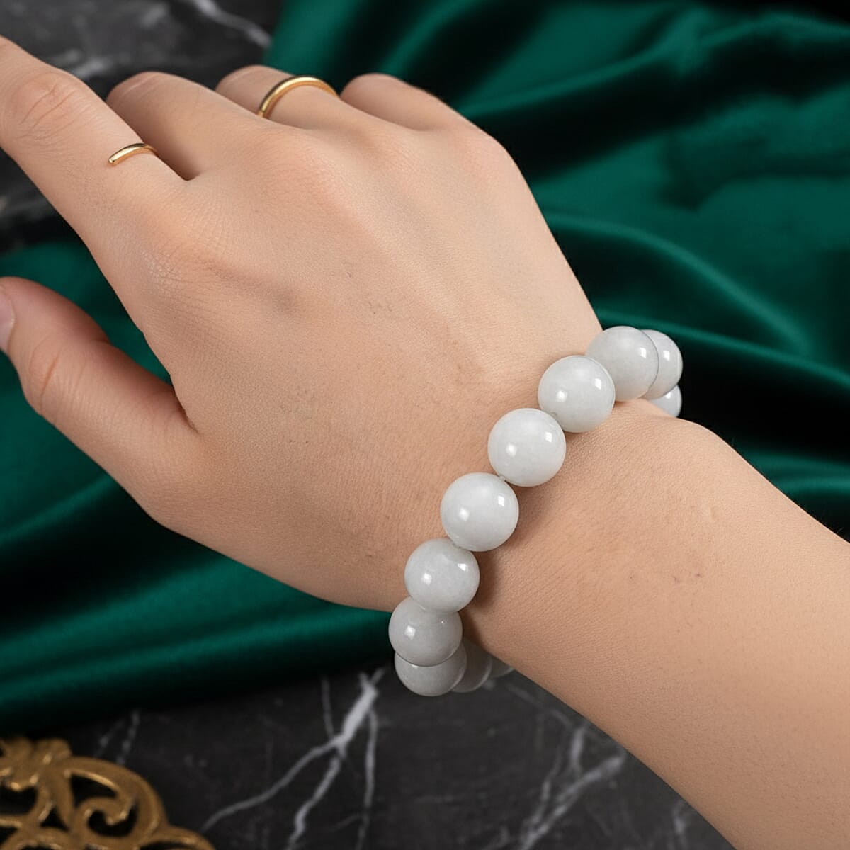Doorbuster D'Joy Natural Jade 320.00 ctw Round Beaded Stretch Bracelet (6.50-7.0In) image number 2