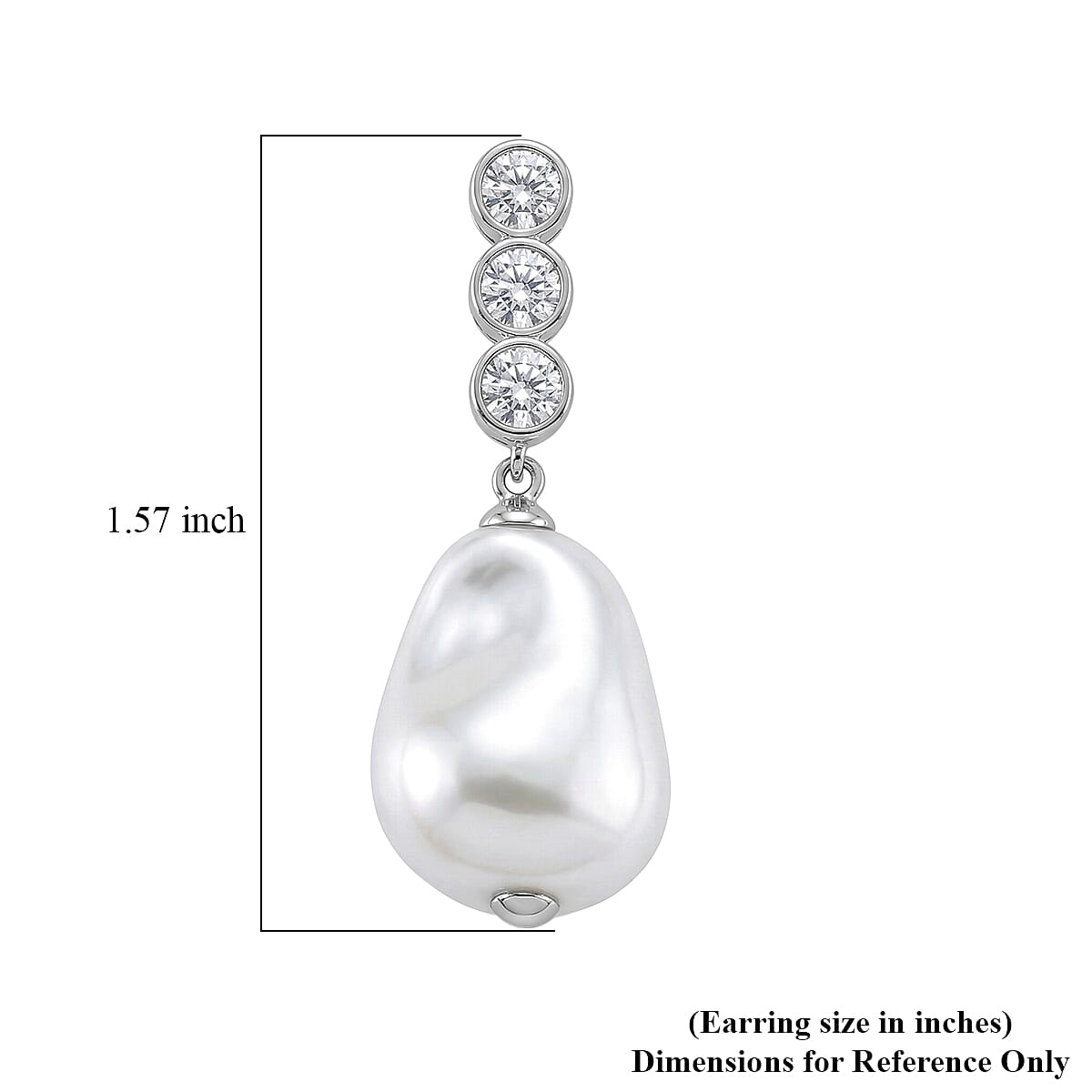 EverTrue White Shell Pearl and Simulated Diamond Fancy Earrings in Silvertone and Stainless Steel
