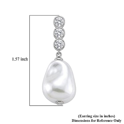 EverTrue White Shell Pearl and Simulated Diamond Fancy Earrings in Silvertone and Stainless Steel