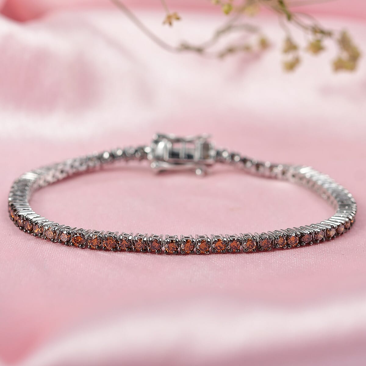 Luxuriant Lab Grown Red Diamond (IR) SI 3.30 ctw Scarlet Glow Bracelet in Rhodium Over Sterling Silver (7.25 In) image number 1