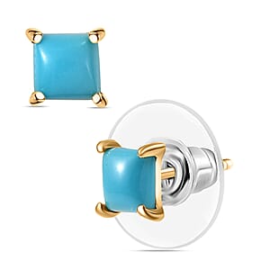 D'Joy Sleeping Beauty Turquoise 1.20 ctw Solitaire Stud Earrings in 18K Vermeil Yellow Gold Over Sterling Silver