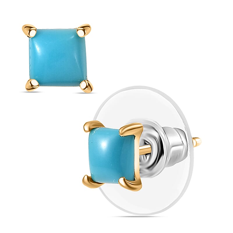 D'Joy Sleeping Beauty Turquoise Solitaire Stud Earrings in 18K Vermeil YG Over Sterling Silver 1.20 ctw