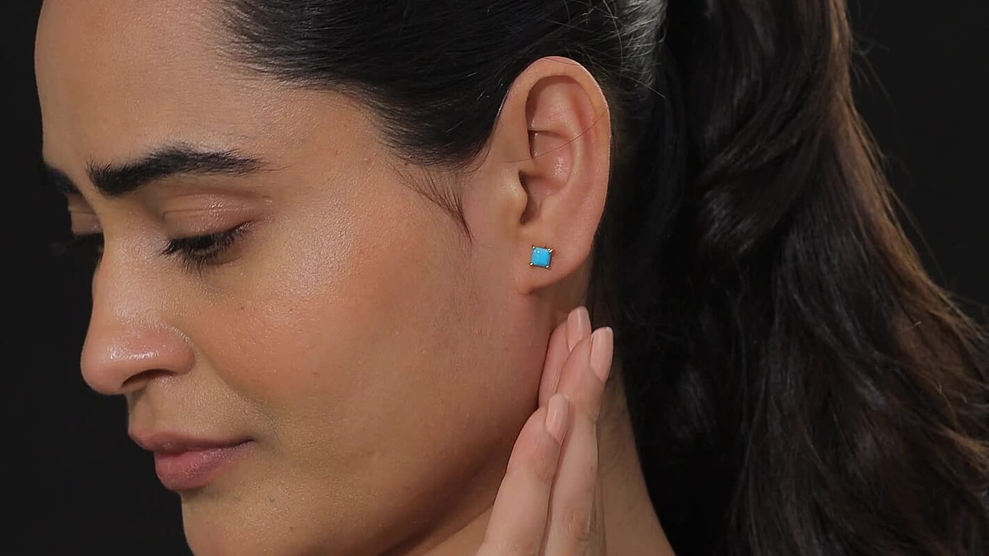 D'Joy Sleeping Beauty Turquoise Earrings in 18K Vermeil YG Over Sterling Silver 1.20 ctw