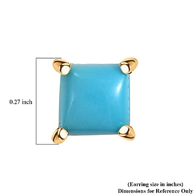 D'Joy Sleeping Beauty Turquoise Solitaire Stud Earrings in 18K Vermeil YG Over Sterling Silver 1.20 ctw